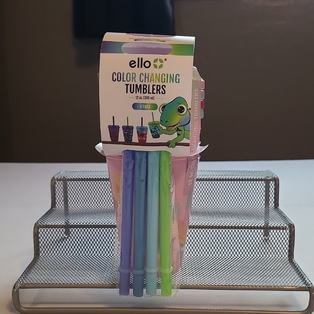 Ello Color Changing Tumblers Set 4 Pack With Straws/Lids New 12 OZ